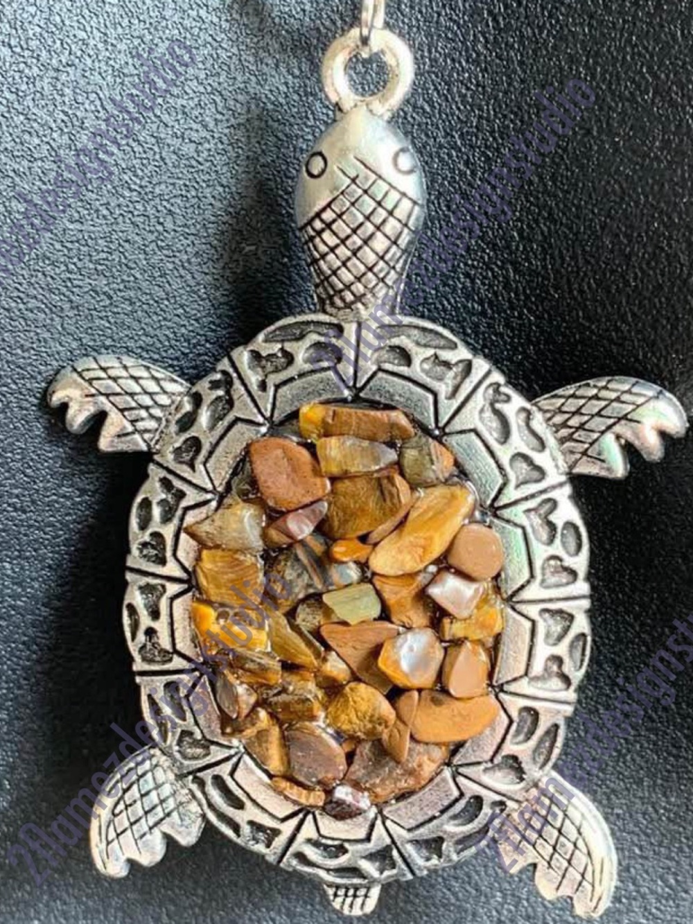 Silver Turtle Totem Pendant with Gemstones - 5 crystals